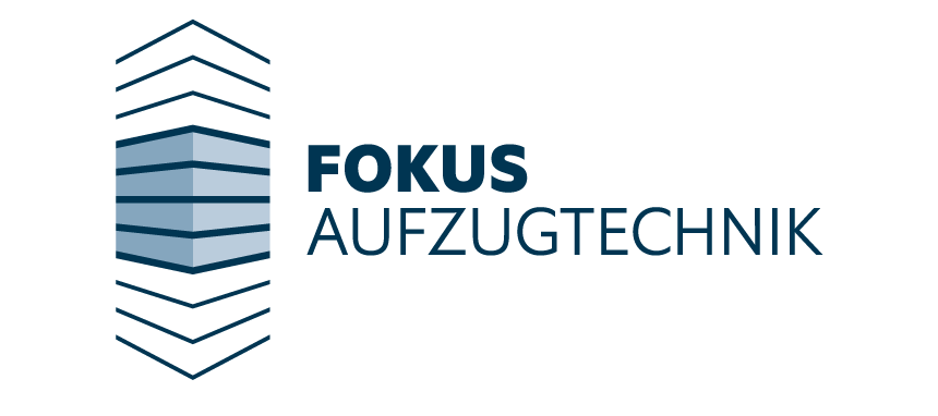Logo für Fokus Aufzugtechnik als vertikaler Doppelpfeil mit Schriftzug